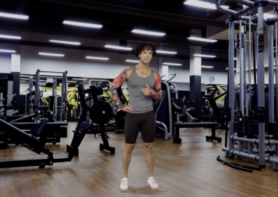 A man working out in a virtual production gym setup